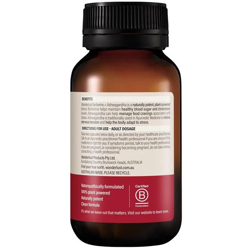 Wanderlust Berberine + Ashwagandha 120 Caps | Stress & Craving Support