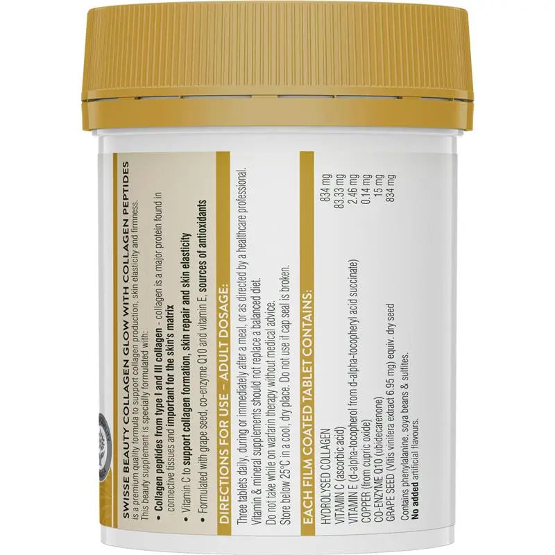 Swisse Collagen Glow 120 Tablets | Peptides + Vitamin C for Radiant Skin
