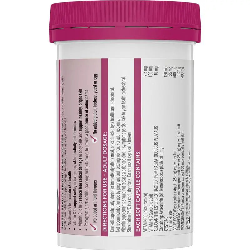 Swisse Bright Skin 60 Capsules | Glutathione + Vitamin C for Radiant Glow