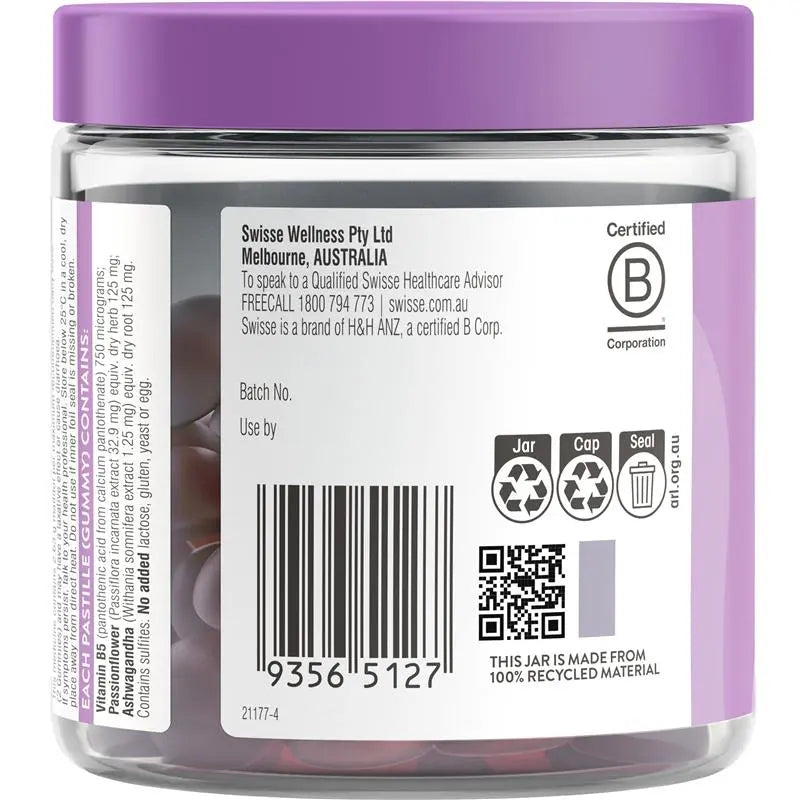 Swisse Calm + Sleep Gummies 60 Pack โ Nightly Relaxation Support | 99% Sugar-Free | Passionflower & B5