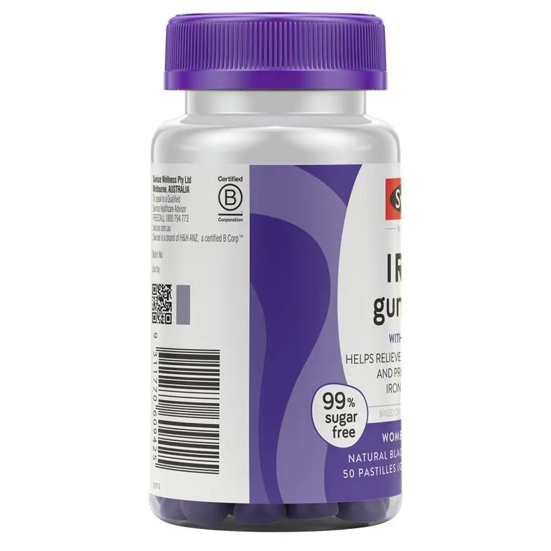 Swisse Ultiboost Iron Gummies 50 Pack – 10mg Iron + Vitamin C | Energy & Fatigue Support | 99% Sugar-Free Blackberry Flavor