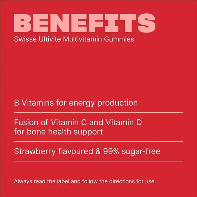 Swisse Ultivite Multivitamin Gummies 60 Pack β Energy, Immune & Bone Support | 99% Sugar-Free Strawberry Flavor