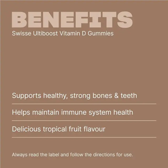 Swisse Ultiboost Vitamin D Gummies 60 Pack – Immune, Bone & Calcium Support | 99% Sugar-Free | Tropical Fruit Flavour