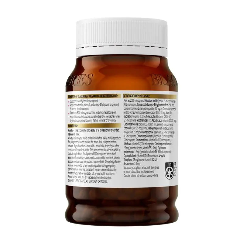 Blackmores Pregnancy & Breastfeeding Gold 180 Caps – DHA, Iron, Folic Acid