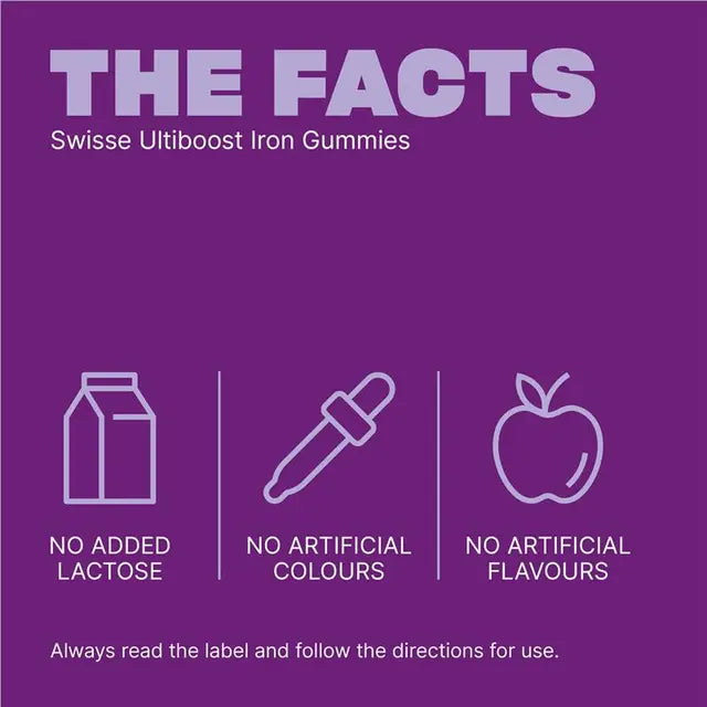 Swisse Ultiboost Iron Gummies 50 Pack – 10mg Iron + Vitamin C | Energy & Fatigue Support | 99% Sugar-Free Blackberry Flavor