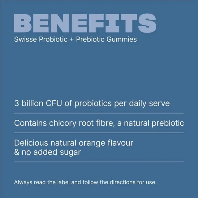 Swisse Adults Probiotic & Prebiotic Gummies 45 Pack – Gut Health Support | Vegan | 3 Billion CFU | No Added Sugar