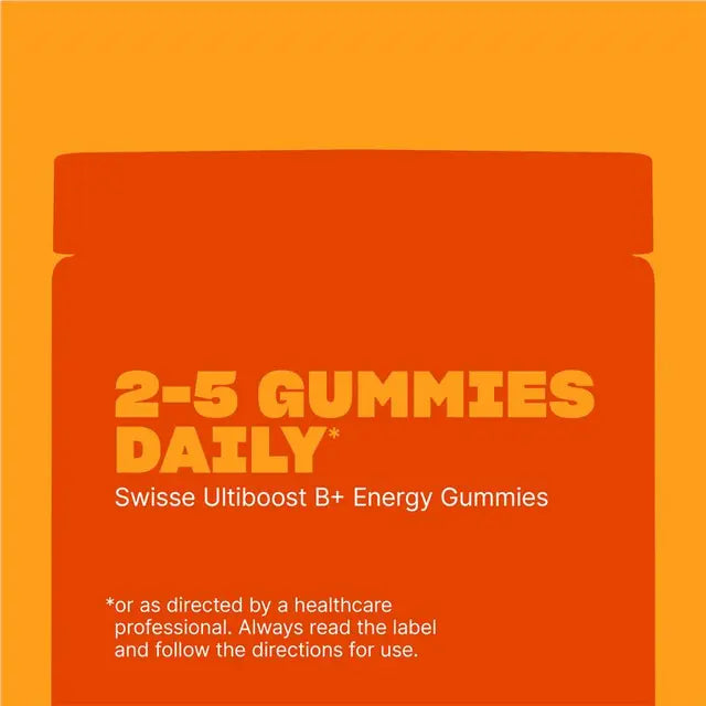 Swisse Ultiboost B+ Energy Gummies 50 Pack β Focus, Energy & Mental Alertness | Raspberry Flavour | 99% Sugar-Free