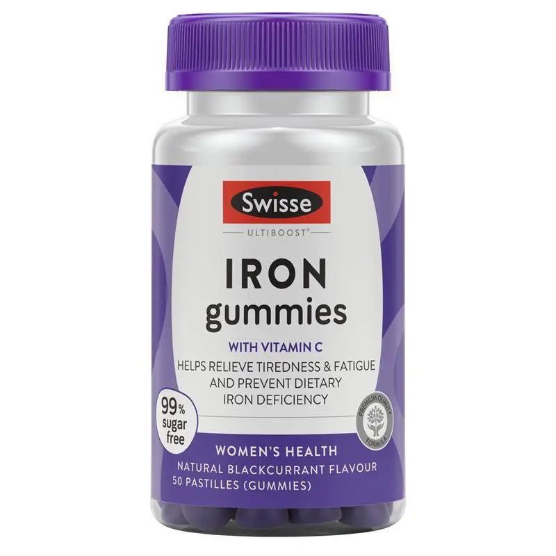 Swisse Ultiboost Iron Gummies 50 Pack – 10mg Iron + Vitamin C | Energy & Fatigue Support | 99% Sugar-Free Blackberry Flavor
