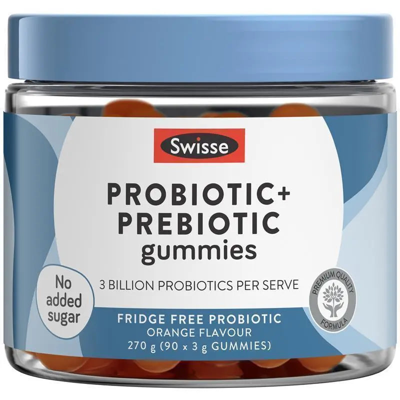 Swisse Adult Probiotic + Prebiotic Gummies 90 Pack โ Gut Health Support | Vegan | 3 Billion CFU | No Added Sugar