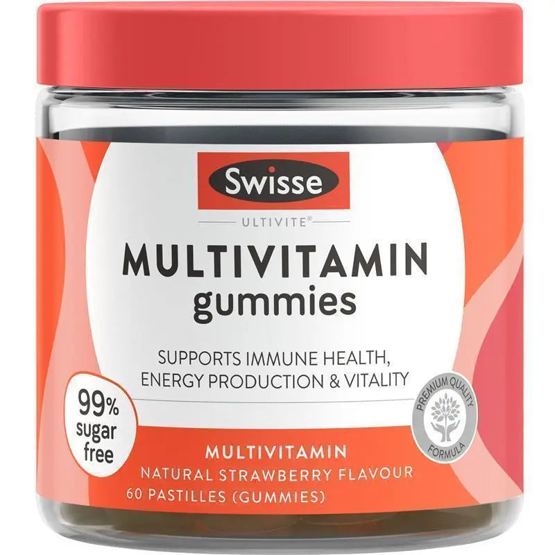 Swisse Ultivite Multivitamin Gummies 60 Pack β Energy, Immune & Bone Support | 99% Sugar-Free Strawberry Flavor