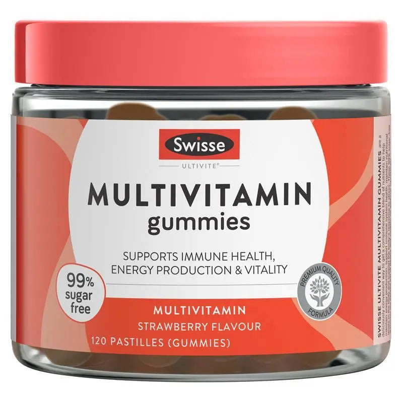Swisse Ultiboost Multivitamin Gummies 120 Pack β Energy, Immunity & Daily Vitality | 99% Sugar-Free | Strawberry Flavour
