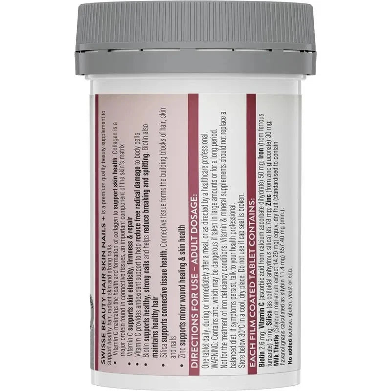 Swisse Hair Skin Nails+ 60 Tablets | Collagen Support | Biotin & Vitamin C | AU
