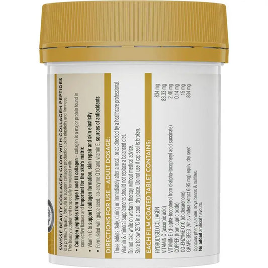 Swisse Collagen Glow 120 Tablets | Peptides + Vitamin C for Radiant Skin