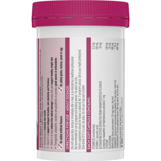 Swisse Bright Skin 60 Capsules | Glutathione + Vitamin C for Radiant Glow