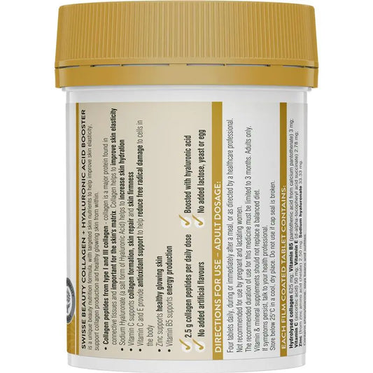 Swisse Collagen + Hyaluronic Acid Booster 80 Tablets | Skin Hydration & Glow