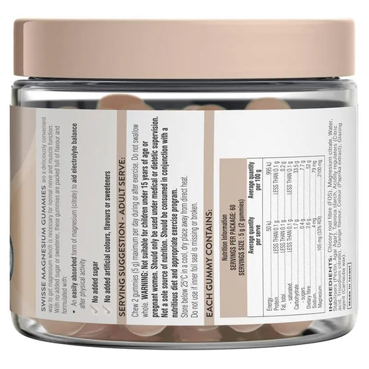 Swisse Ultiboost Magnesium Gummies 120 Pack – Nerve, Muscle & Recovery Support | No Added Sugar | Orange Flavour