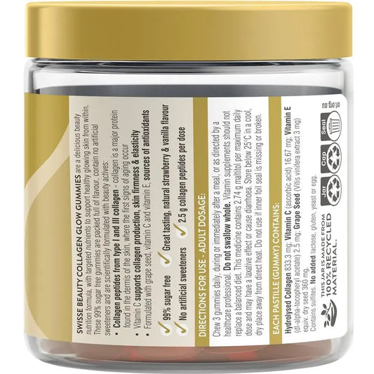 Swisse Collagen Glow Gummies 45 Pack | Sugar-Free Beauty Skin Supplement