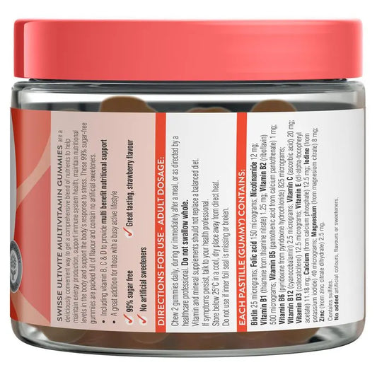 Swisse Ultiboost Multivitamin Gummies 120 Pack – Energy, Immunity & Daily Vitality | 99% Sugar-Free | Strawberry Flavour
