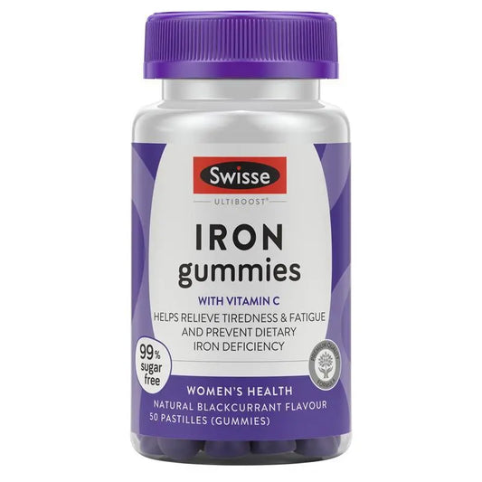 Swisse Ultiboost Iron Gummies 50 Pack – 10mg Iron + Vitamin C | Energy & Fatigue Support | 99% Sugar-Free Blackberry Flavor
