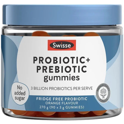 Swisse Adult Probiotic + Prebiotic Gummies 90 Pack – Gut Health Support | Vegan | 3 Billion CFU | No Added Sugar