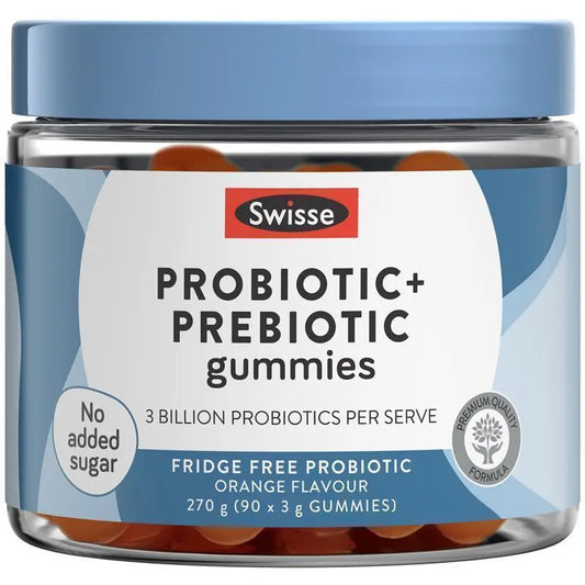 Swisse Adult Probiotic + Prebiotic Gummies 90 Pack – Gut Health Support | Vegan | 3 Billion CFU | No Added Sugar