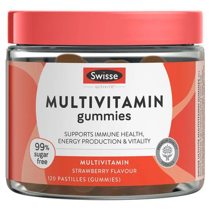 Swisse Ultiboost Multivitamin Gummies 120 Pack – Energy, Immunity & Daily Vitality | 99% Sugar-Free | Strawberry Flavour