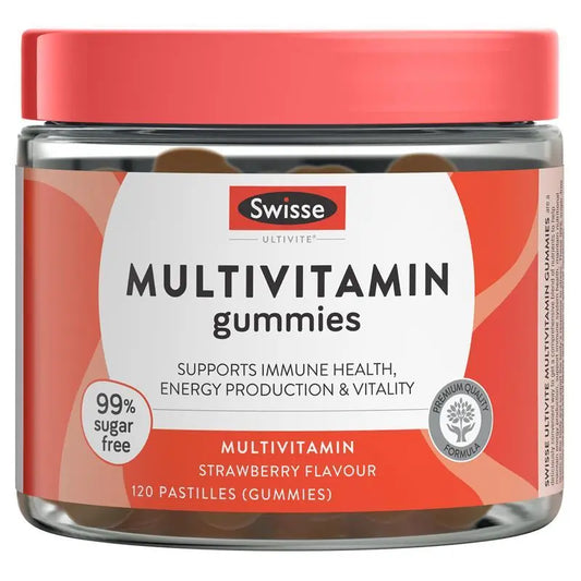 Swisse Ultiboost Multivitamin Gummies 120 Pack – Energy, Immunity & Daily Vitality | 99% Sugar-Free | Strawberry Flavour
