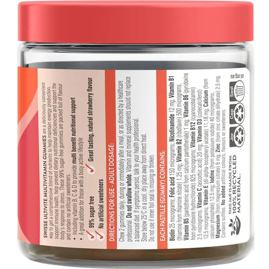 Swisse Ultivite Multivitamin Gummies 60 Pack – Energy, Immune & Bone Support | 99% Sugar-Free Strawberry Flavor