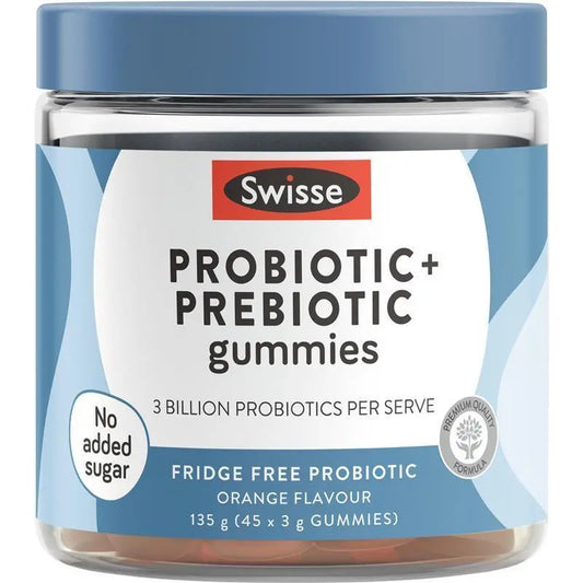 Swisse Adults Probiotic & Prebiotic Gummies 45 Pack – Gut Health Support | Vegan | 3 Billion CFU | No Added Sugar