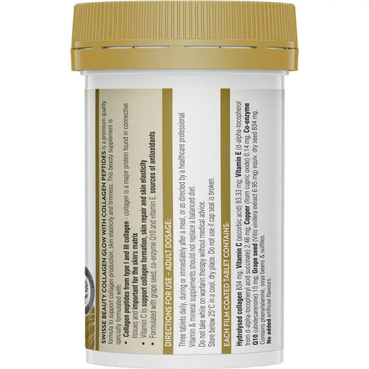 Swisse Collagen Glow 60 Tablets | Skin Firming Collagen Peptides + Vitamin C
